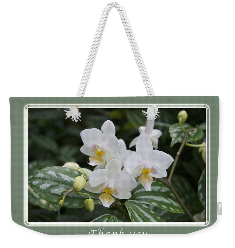 Thank You Weekender Tote Bag featuring the photograph Thank You White Orchids by Michael Peychich