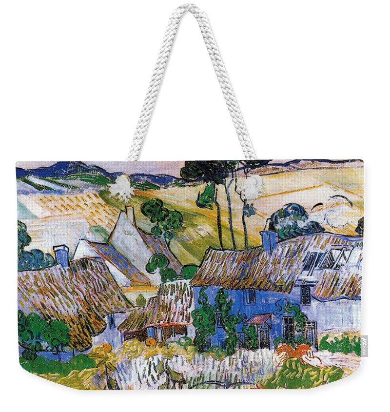 Thatched Houses In Front Of A Hill Weekender Tote Bag featuring the digital art Thatched Houses by Vincent Van Gogh