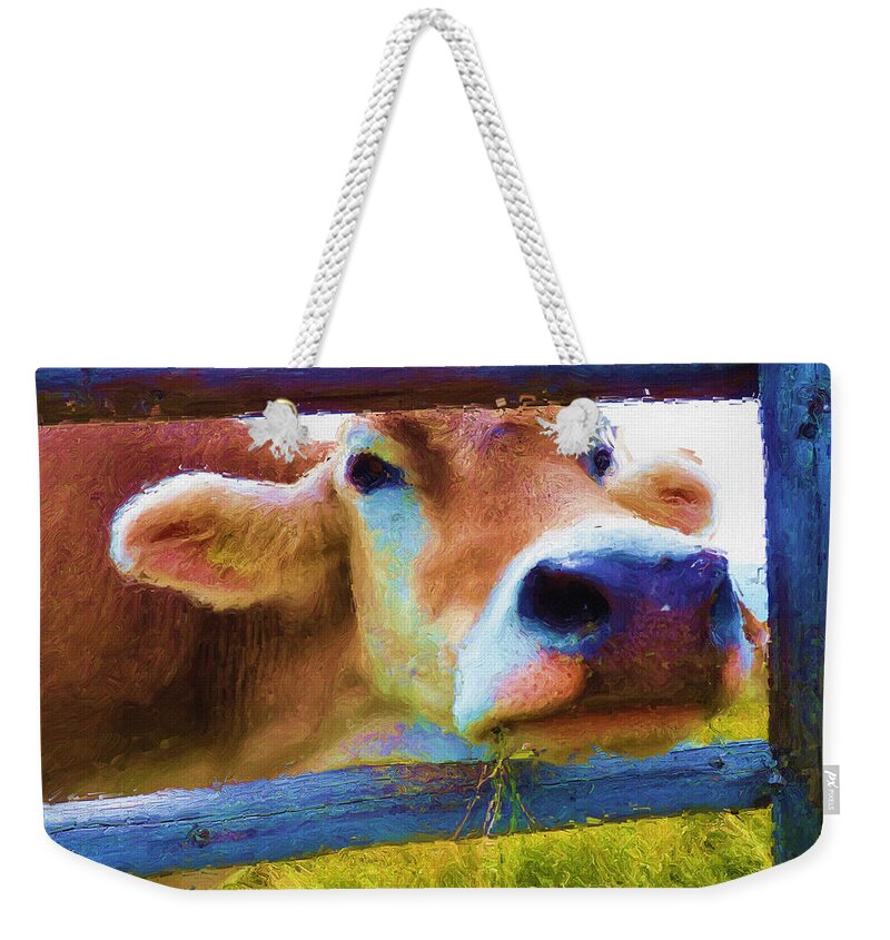 Ox Weekender Tote Bag featuring the painting That's My Lunch by Inspirowl Design