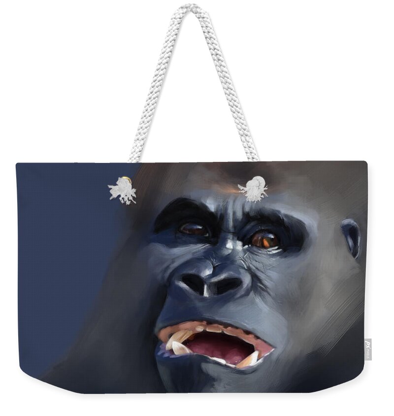 Gorilla Weekender Tote Bag featuring the painting That's Pretty Funny Actually by Arie Van der Wijst