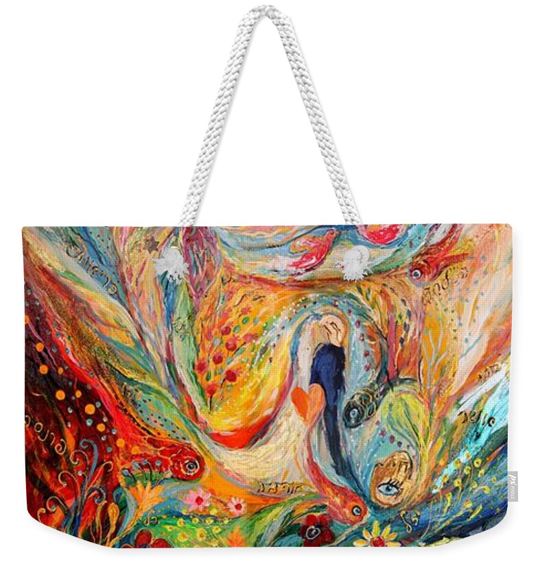 Original Weekender Tote Bag featuring the painting The Angels On Wedding Triptych - Center by Elena Kotliarker