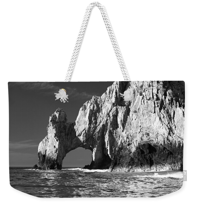 Los Cabos Weekender Tote Bag featuring the photograph The Arch Cabo San Lucas in Black and White by Sebastian Musial