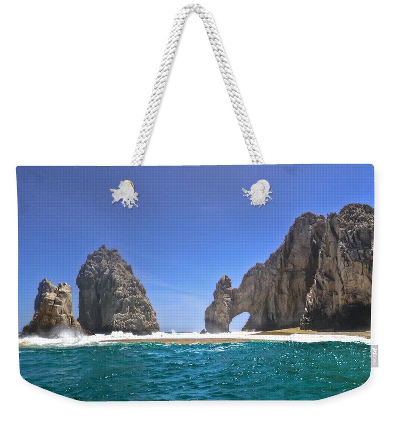 Arch Weekender Tote Bag featuring the photograph The Arch Cabo San Lucas on a low tide by Eti Reid