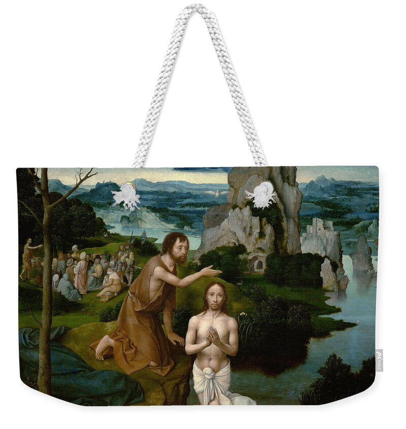 Joachim Patinir Weekender Tote Bag featuring the painting The Baptism of Christ by Joachim Patinir