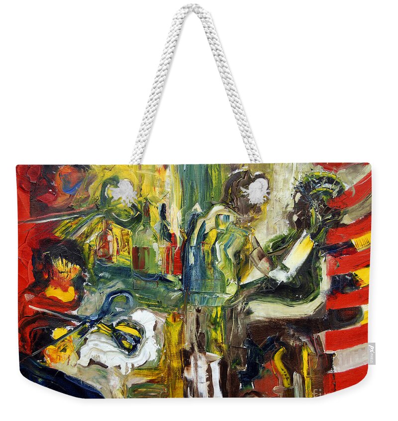 Barbers Weekender Tote Bag featuring the painting The Barbers Shop - 1 by James Lavott