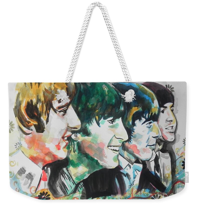 Watercolor Painting Weekender Tote Bag featuring the painting The Beatles 01 by Chrisann Ellis