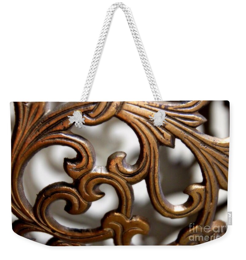 Scrolls Weekender Tote Bag featuring the photograph The beauty of brass scrolls 1 by Jennifer E Doll