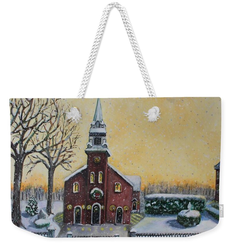 St. Mary's Church Weekender Tote Bag featuring the painting The Bells of St. Mary's by Rita Brown