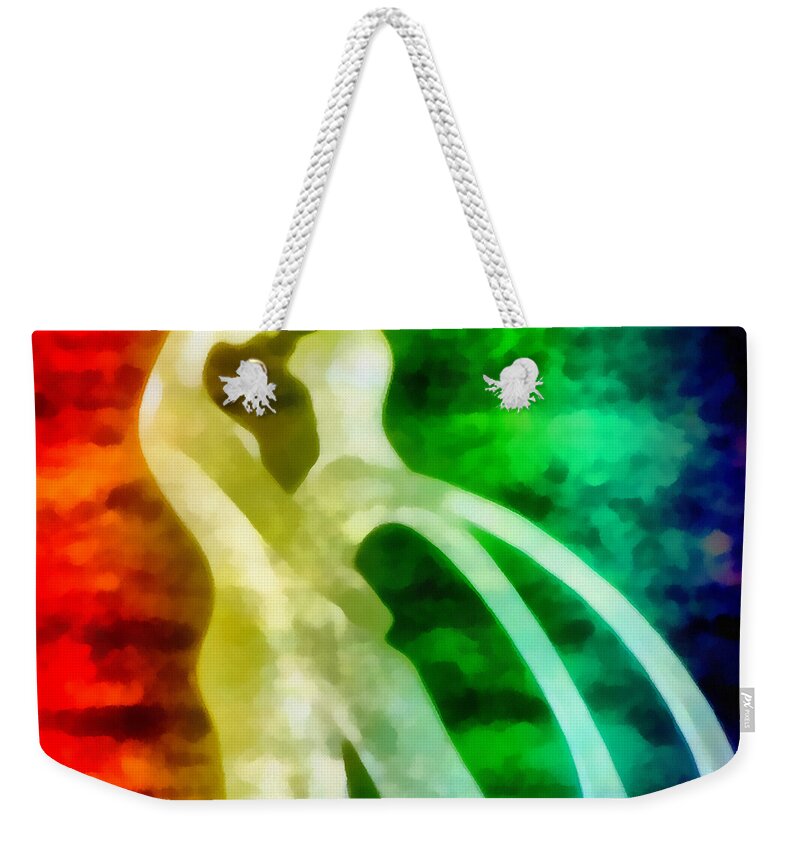 Tender Weekender Tote Bag featuring the mixed media The Benediction Of The Neon Light by Angelina Tamez