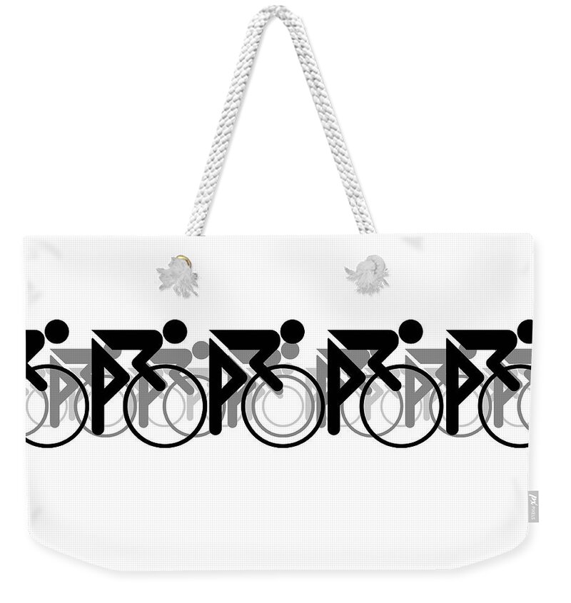 Action Weekender Tote Bag featuring the digital art The Bicycle Race 2 Black On White by Brian Carson