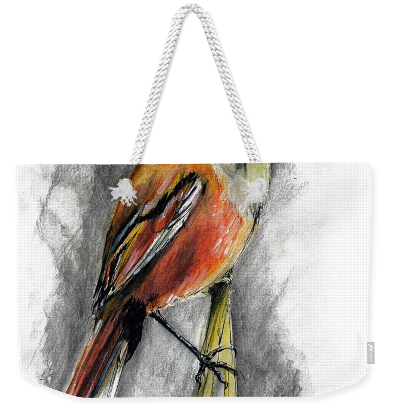 Bird Weekender Tote Bag featuring the painting The Bird by Ang El