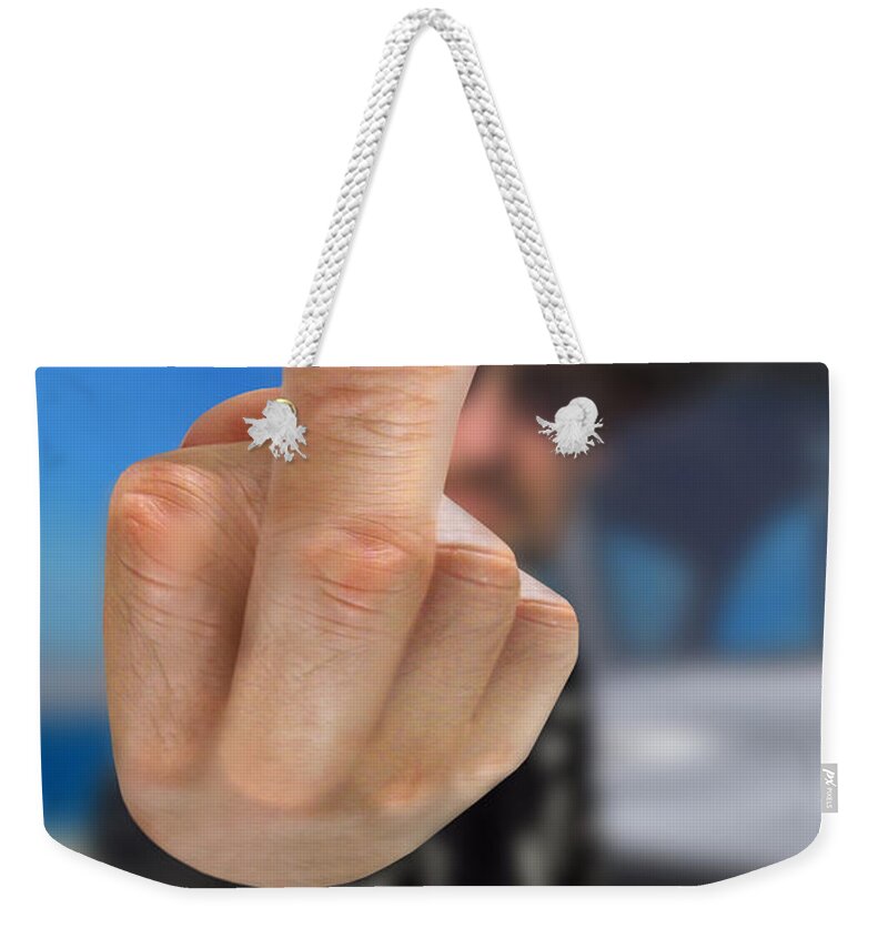 The Finger Weekender Tote Bag featuring the photograph The Bird by Mike McGlothlen