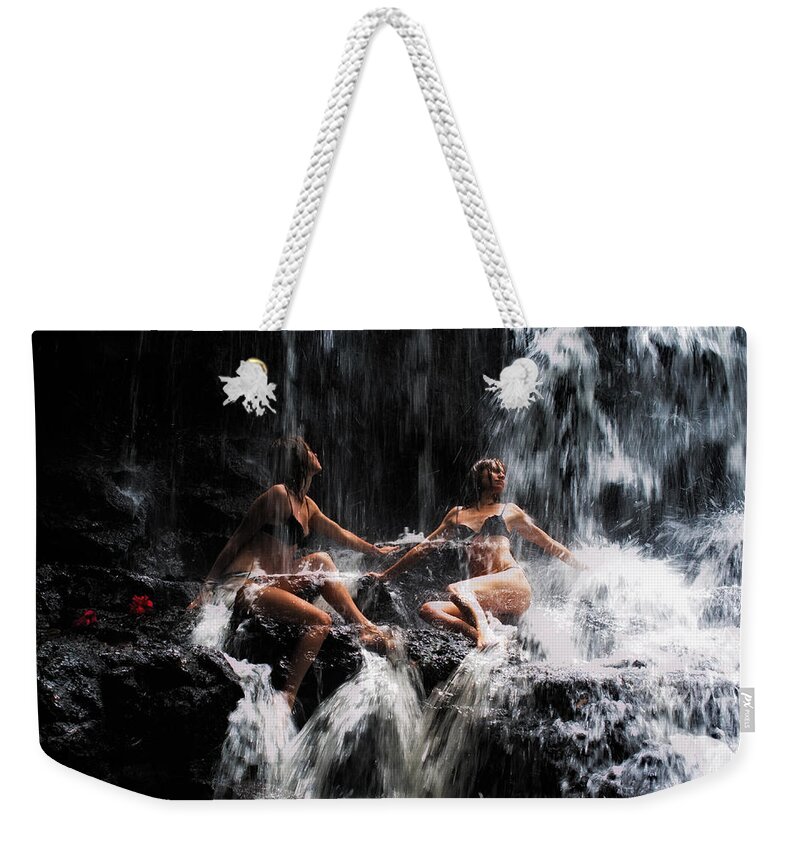 Mauritius Weekender Tote Bag featuring the photograph The Birth of the Double Star. Anna at Eureka Waterfalls. Mauritius. TNM by Jenny Rainbow