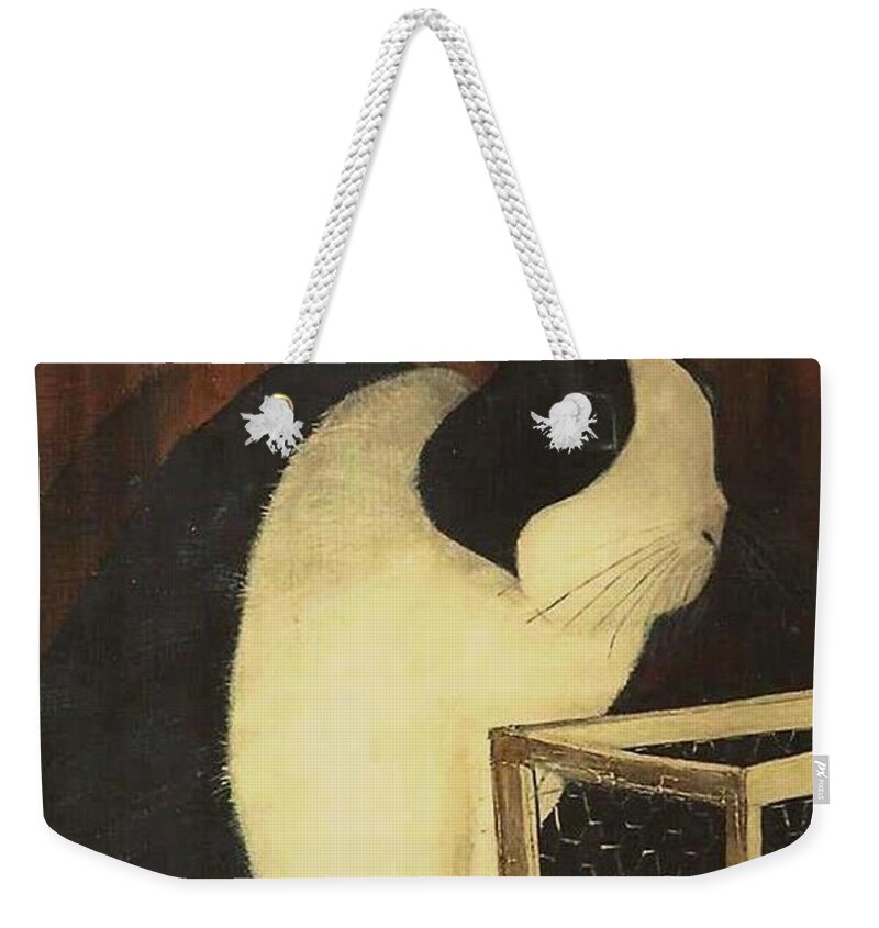 Images Weekender Tote Bag featuring the painting The Black and White Dutch Rabbit 2 by Diane Strain
