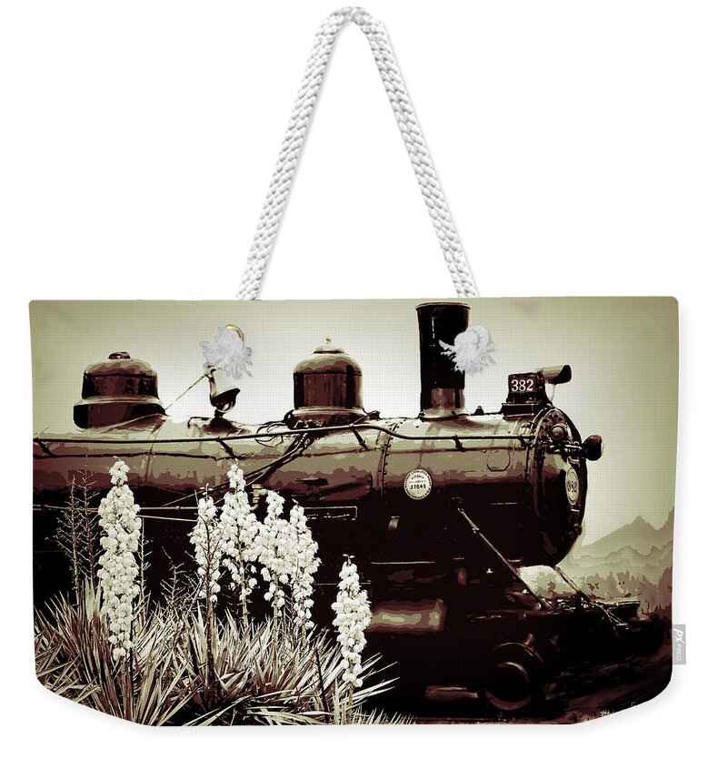 Old Train Weekender Tote Bag featuring the photograph The Black Steam Engine by Bonnie Willis