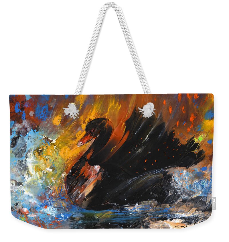Fantasy Weekender Tote Bag featuring the painting The Black Swan by Miki De Goodaboom
