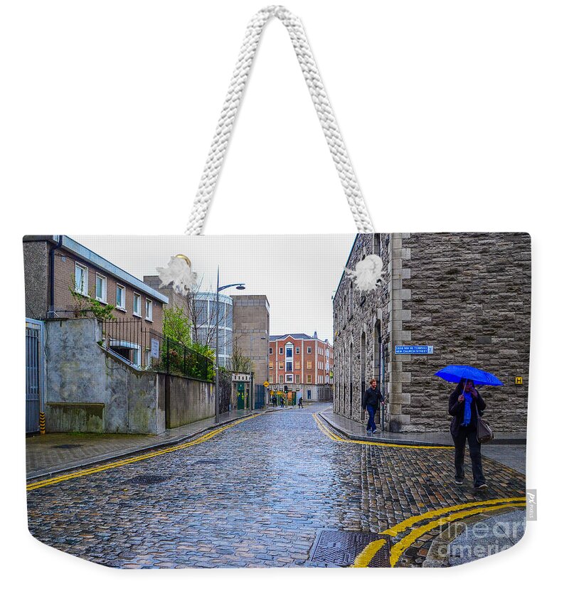 Irish Weekender Tote Bag featuring the photograph The Blue Umbrella by Mary Carol Story