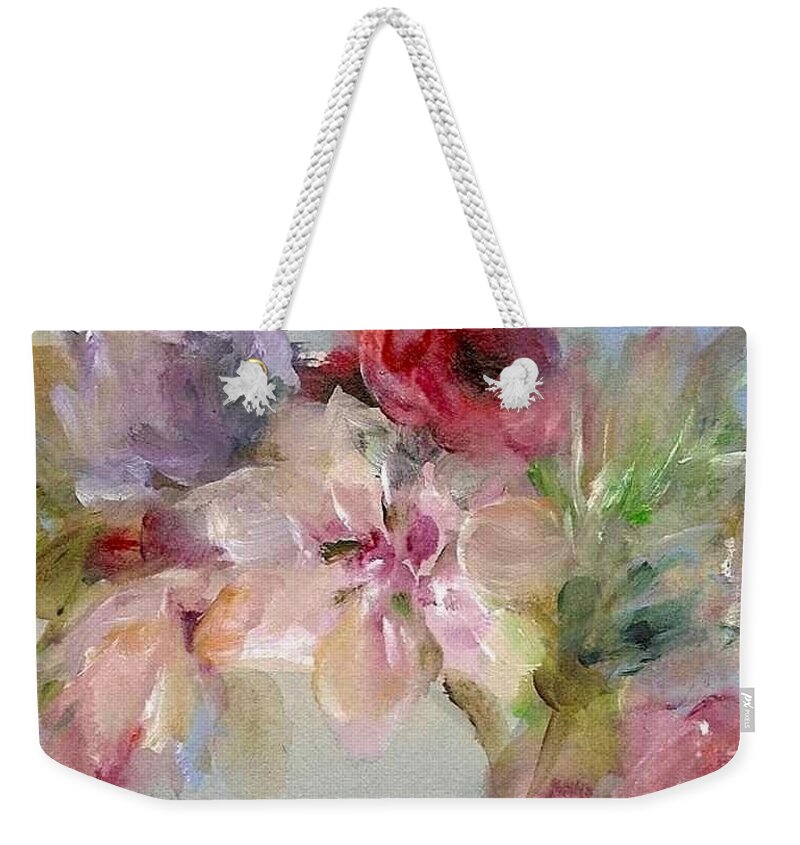 Floral Weekender Tote Bag featuring the painting The Bouquet by Mary Wolf