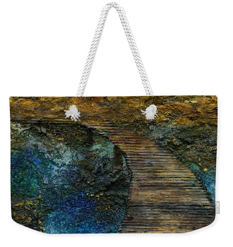 Abstract Weekender Tote Bag featuring the painting The Bridge by Angela L Walker
