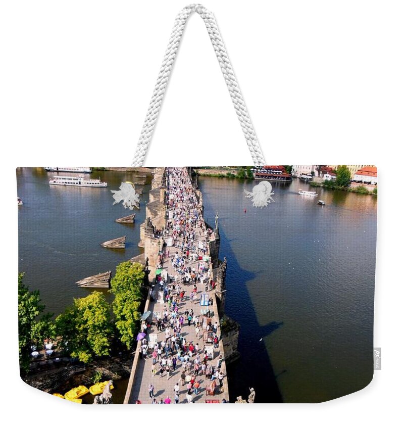 Clouds Weekender Tote Bag featuring the photograph The Bridge to Lesser Town by Lisa Kilby