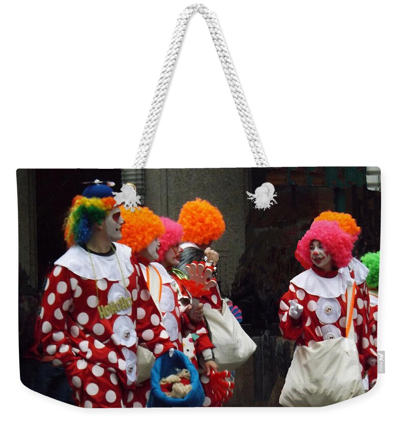 Clown Weekender Tote Bag featuring the photograph The Brightest Street Performers by Brenda Brown
