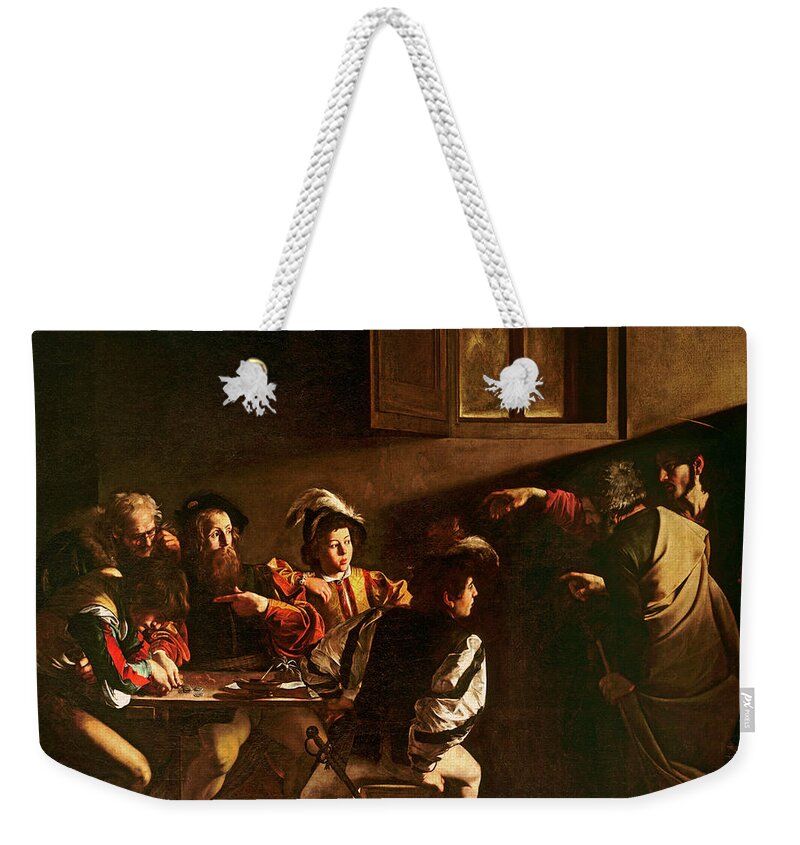 Chiaroscuro Weekender Tote Bag featuring the painting The Calling of St Matthew by Michelangelo Merisi o Amerighi da Caravaggio