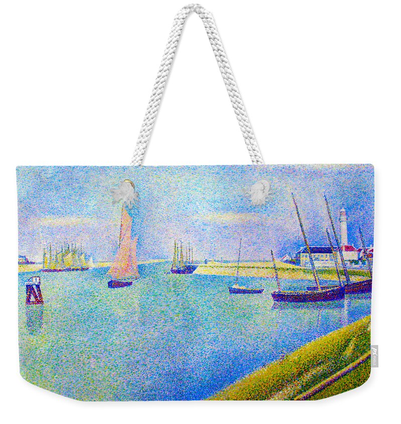 Georges Seurat Weekender Tote Bag featuring the digital art The Canal At Gravelines by Georges Seurat