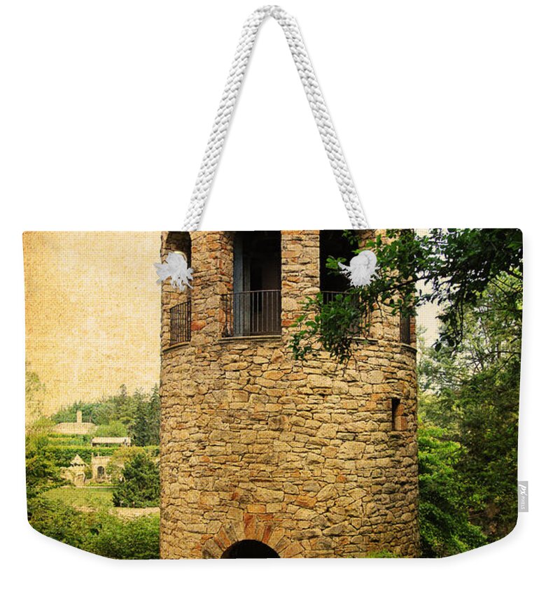 Gardens Weekender Tote Bag featuring the digital art The Chimes Tower by Trina Ansel