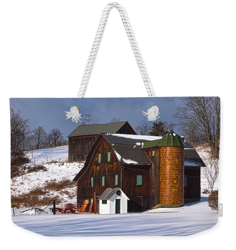 Joshua House Photography Weekender Tote Bag featuring the photograph The Christmas Barn by Joshua House