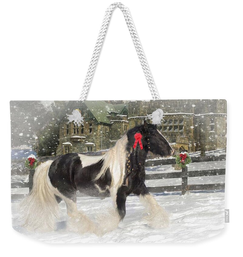 Christmas Weekender Tote Bag featuring the mixed media The Christmas Pony by Fran J Scott