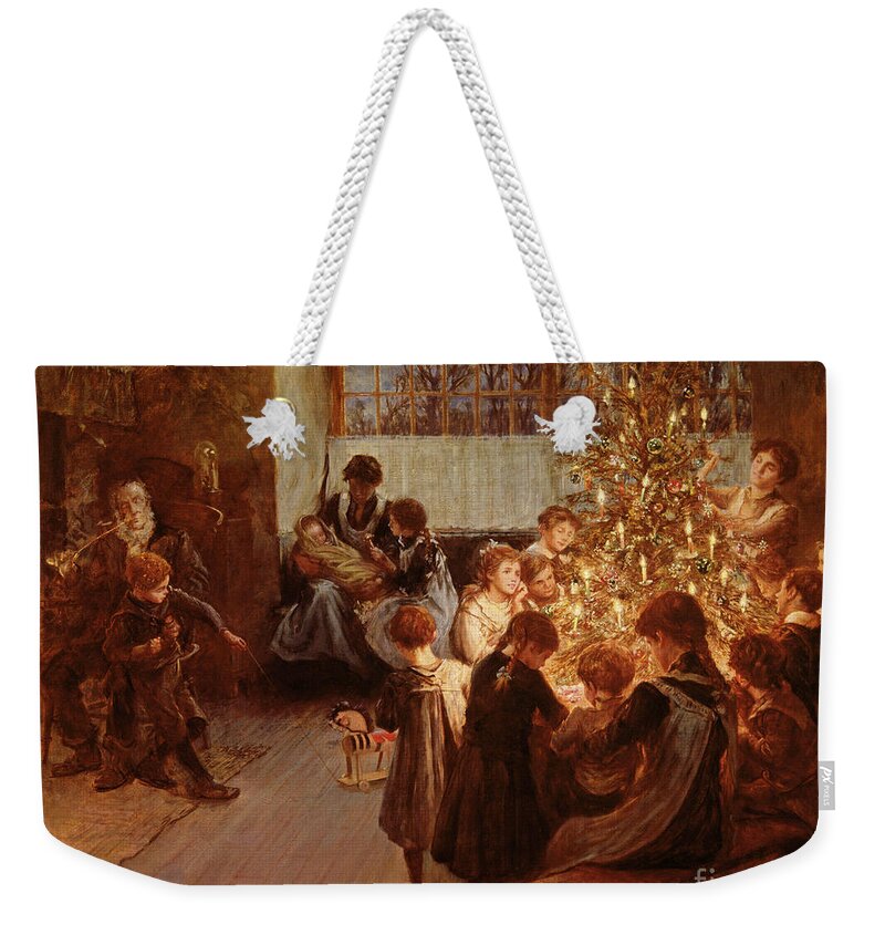 Victorian Sentiment Weekender Tote Bag featuring the painting The Christmas Tree by Albert Chevallier Tayler