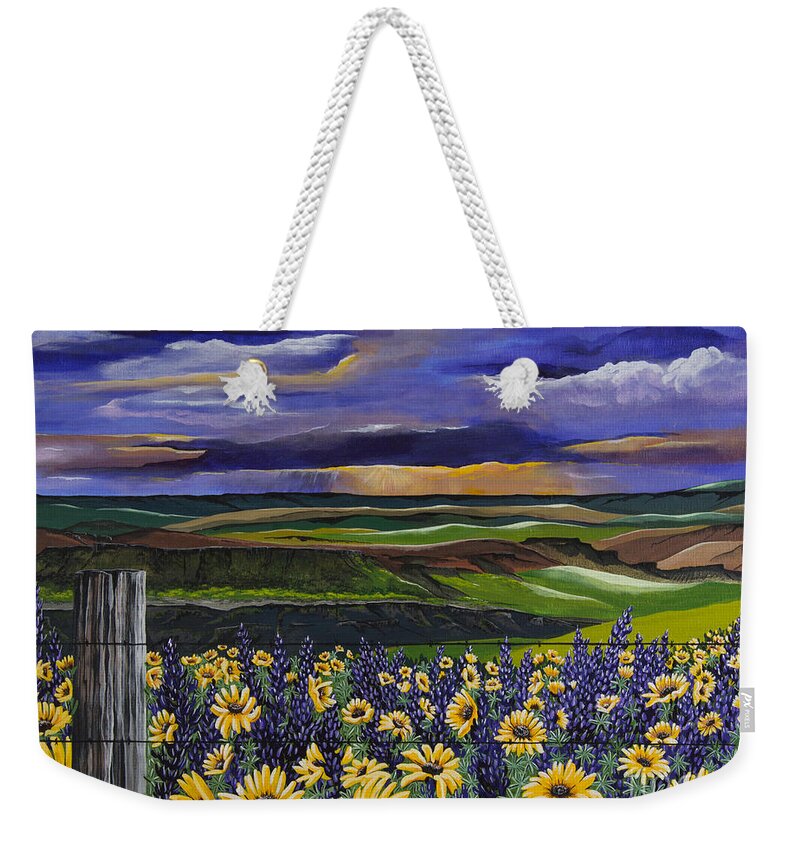Color Weekender Tote Bag featuring the painting The Colors of the Plateau by Jennifer Lake