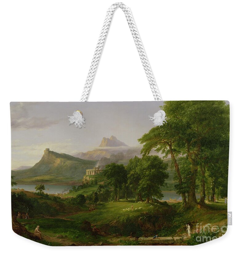 Thomas Weekender Tote Bag featuring the painting The Course of Empire  The Arcadian or Pastoral State by Thomas Cole
