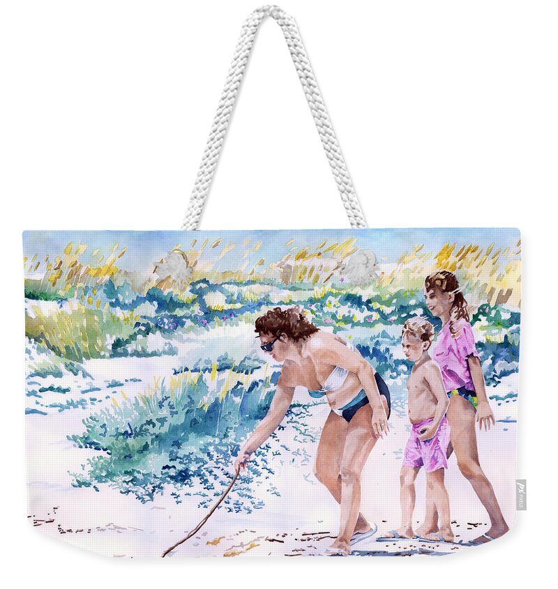 Beach Weekender Tote Bag featuring the painting The Crab Herders by Pauline Walsh Jacobson