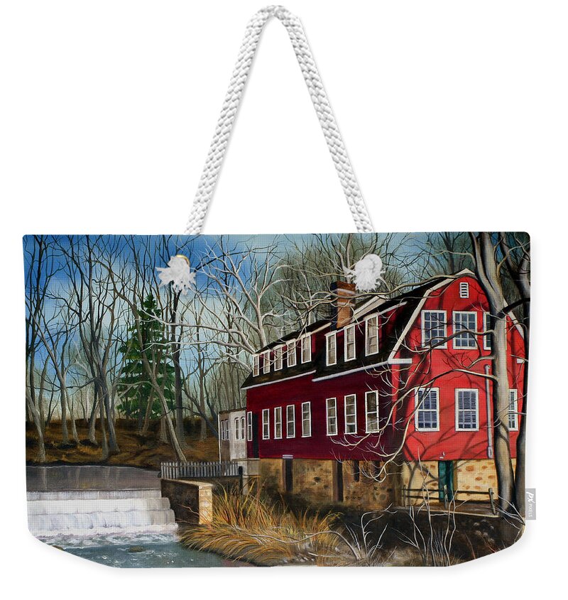 Mill Weekender Tote Bag featuring the painting The Cranford Mill by Daniel Carvalho