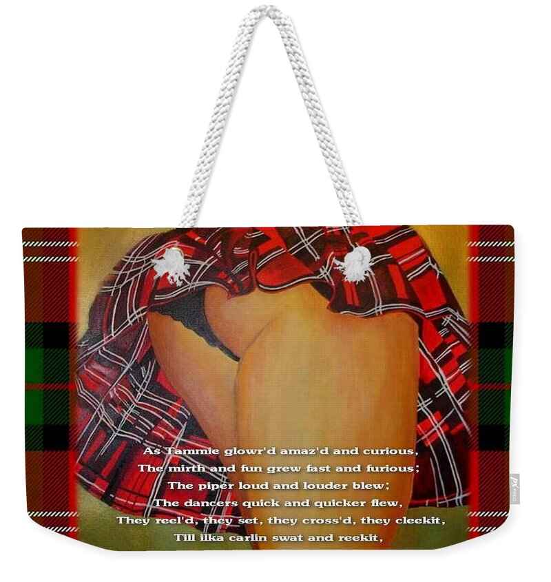 Burns Weekender Tote Bag featuring the painting The Dancers Quick and Quicker Flew Burns Supper by Taiche Acrylic Art