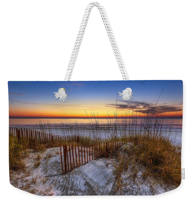 Clouds Weekender Tote Bag featuring the photograph The Dunes at Sunset by Debra and Dave Vanderlaan