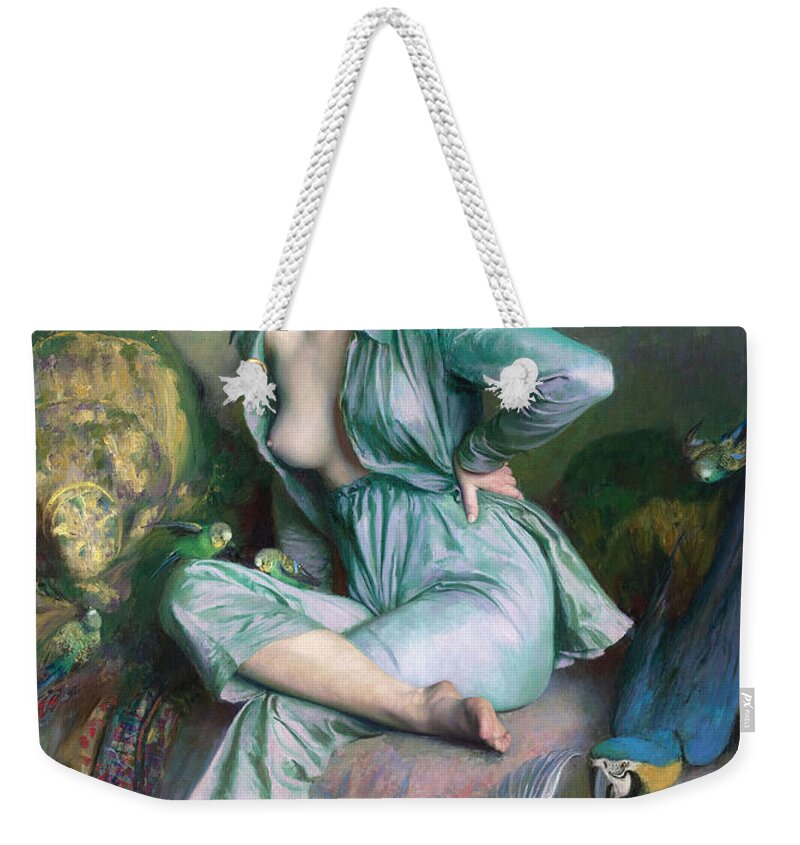 Emile Friant Weekender Tote Bag featuring the painting The Familiar Birds by Emile Friant