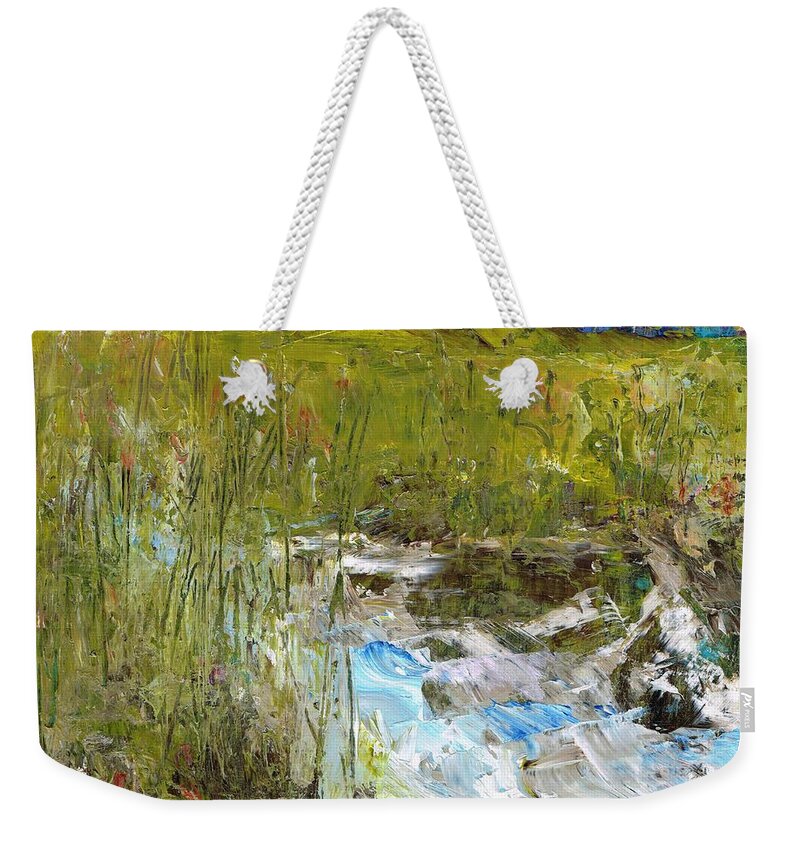 Landscapes Weekender Tote Bag featuring the painting The Farmers Ditch Spring by Frances Marino