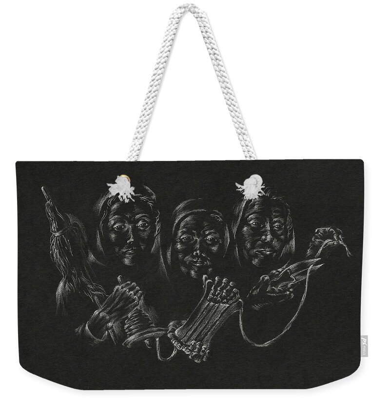 Mythology Weekender Tote Bag featuring the drawing The Fates by Michele Myers