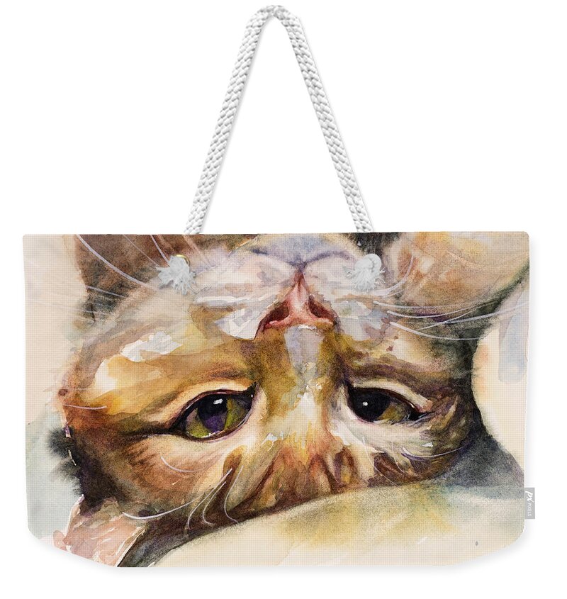 Cat Weekender Tote Bag featuring the painting The Flirt by Judith Levins