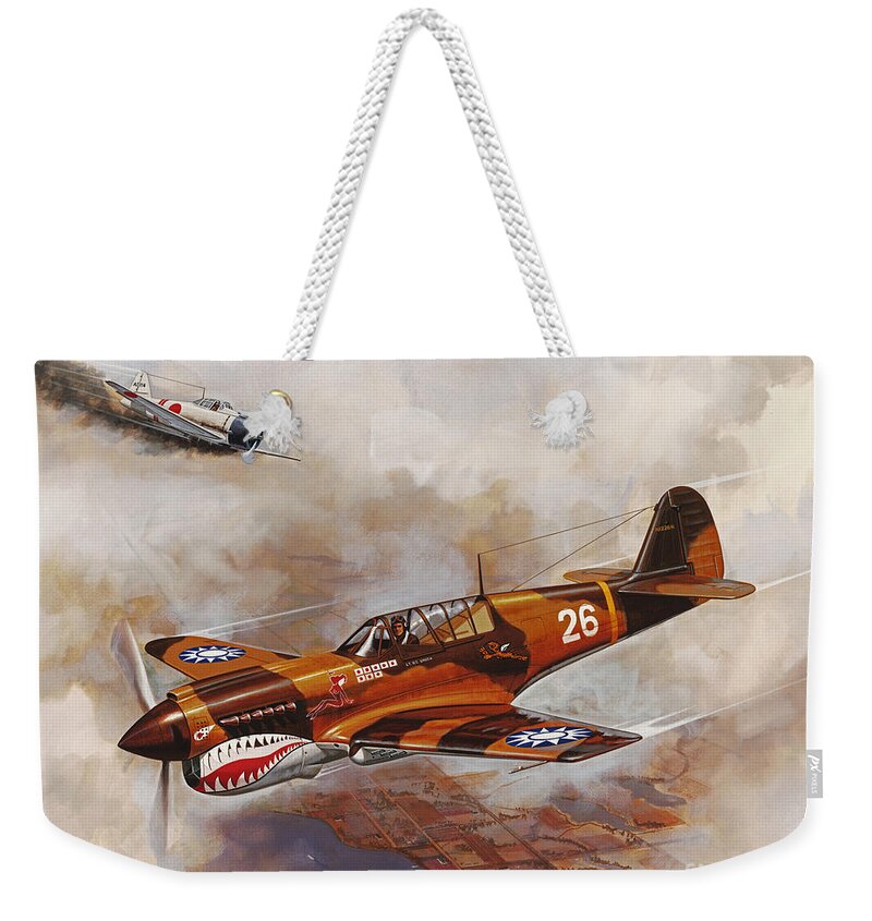 Aircraft Weekender Tote Bag featuring the painting The Flying Tigers by Dick Bobnick
