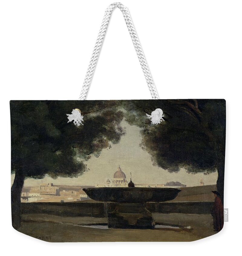 Basin Weekender Tote Bag featuring the photograph The Fountain Of The French Academy In Rome, 1826-27 Oil On Canvas by Jean Baptiste Camille Corot