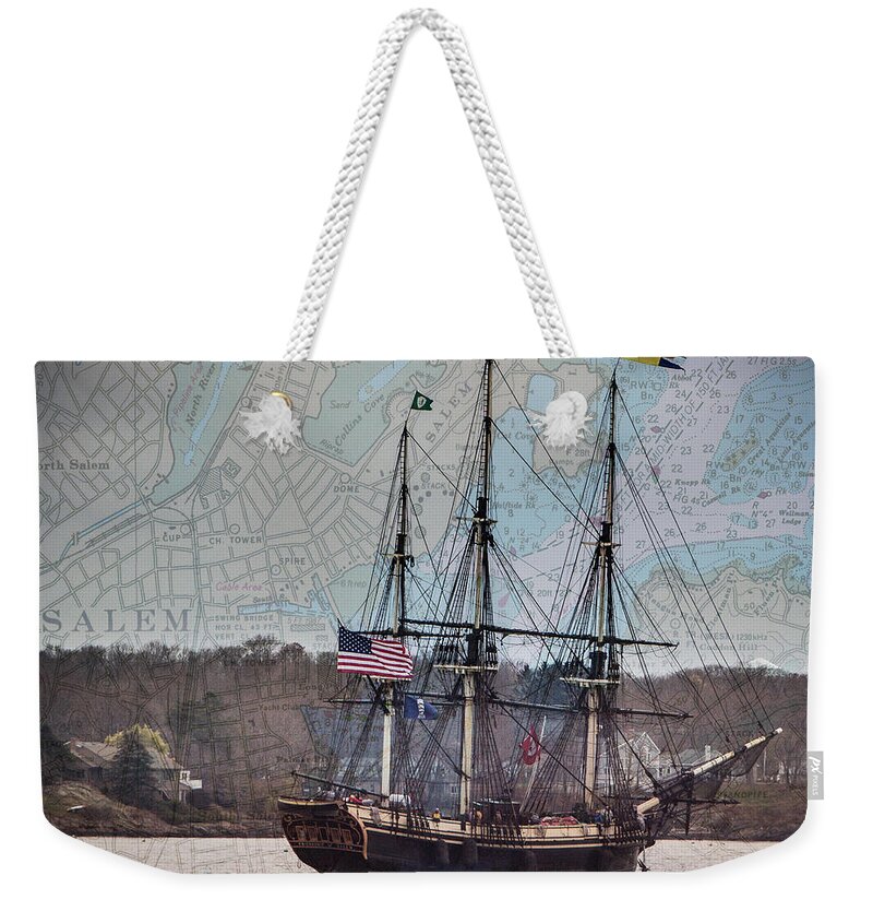 Salem Weekender Tote Bag featuring the photograph The Friendship sails home to Salem by Jeff Folger
