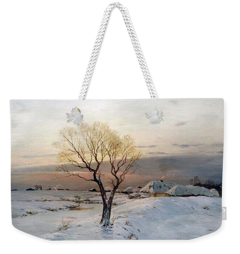 Nikolay Dubovskoy' Weekender Tote Bag featuring the painting The Frosty Morning by Nikolay Dubovskoy'