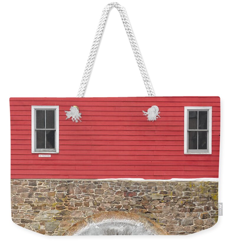 Mill Weekender Tote Bag featuring the photograph The Frozen Wheel by Mark Rogers