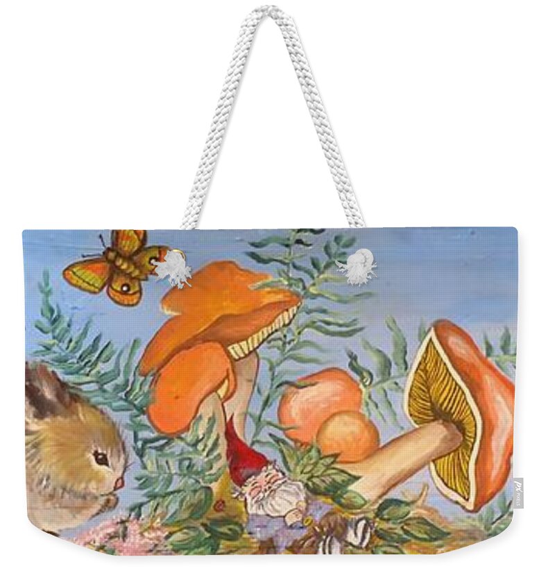 Gnome Weekender Tote Bag featuring the painting The Gnome Garden by Leslie Manley