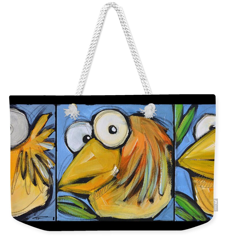 Bird Weekender Tote Bag featuring the painting The Goldbird Trio by Tim Nyberg