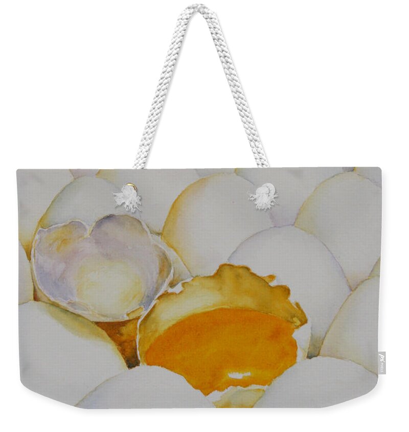 Eggs Weekender Tote Bag featuring the painting The Good Egg by Glenyse Henschel