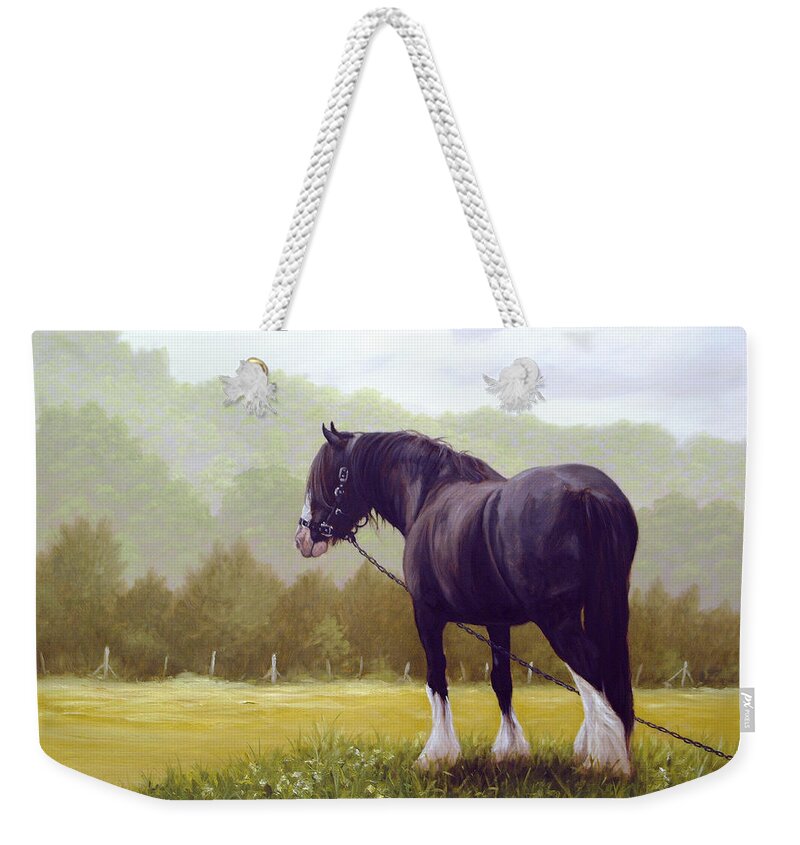 Horse Paintings Weekender Tote Bag featuring the painting The grass is greener by John Silver